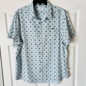 7 Diamonds Light Blue Geometric Button Down 4 Way Stretch Casual Shirt Top
